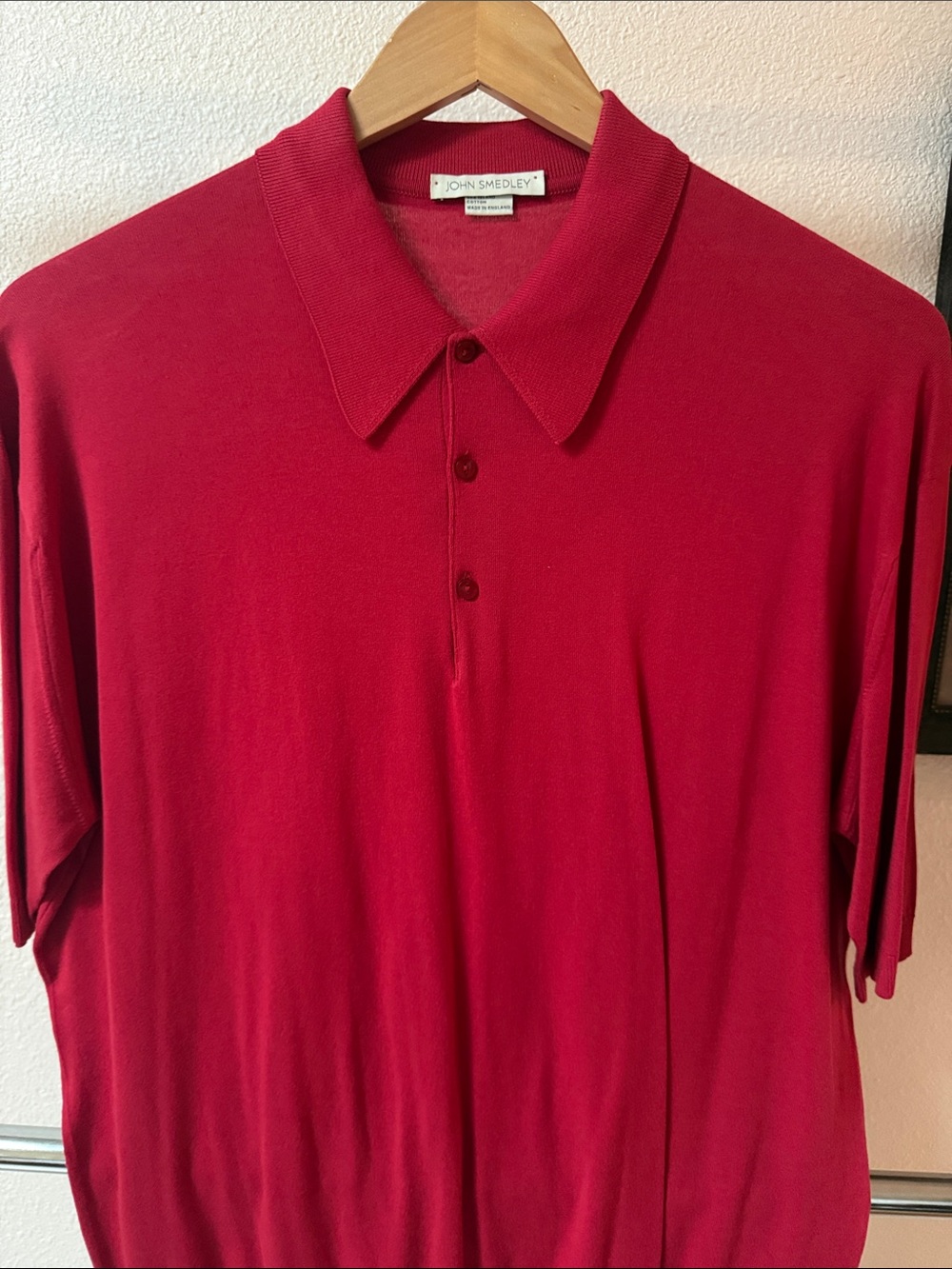 John Smedley Men's Red Polo Cotton Sweater